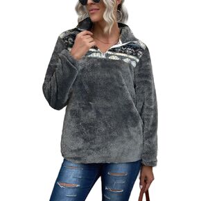 EARKOHA Womens Plus Size Long Sleeve Casual Zip Collar Cow Print Fleece jacket Tops