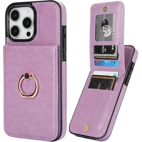 KIHUWEY for iPhone 16 Pro Max Case Wallet with Credit Card Holder, 360° Rotation Ring PU Leather Magnetic Clasp Kickstand Heavy Duty Protective Cover for Women and Men 6.9 Inch (Rose Gold)