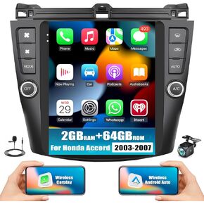 [2+64G] Android 13 Car Stereo for Honda Accord 2003-2007 with Wireless Carplay&Android Auto,9.7 Inch Touch Screen Car Radio with GPS WiFi Bluetooth FM/RDS SWC HiFi+Backup Camera