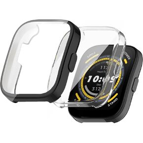 Compatible for Amazfit Bip 5 Case, Lamshaw Soft Slim TPU All Around Protective Shell Anti-Scratch Bumper Cover Case Compatible for Amazfit Bip 5 Smartwatch (2 Pack-Black+Clear)