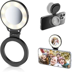 Magnetic Selfie Light, Rechargeable LED Selfie Ring Light for Magsafe with Brightness Adjustable, Portable LED Phone Fill Light for All Phones Selfies/Photography/Zoom/Video Conference/Vlogging Black