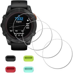 [4 Pack] Screen Protector for Garmin Fenix 7 Pro Solar/fenix 7 Pro Solar Sapphire Watch + Silicone Anti-dust Plugs Tempered Glass Anti-Scratch Bubble-Free