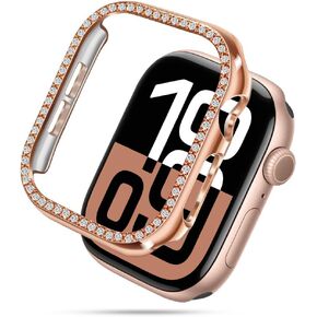 top4cus 45mm PC Bling Case Compatible with Apple Watch Case, Crystal Rhinestone Bumper Cover for iWatch (45mm, Gold)