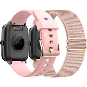 2 Pack Watch Bands Compatible with Veryfitpro ID205L,19mm Silicone and Stretchy Nylon Elastic Fabric Strap for Willful YAMAY SW020 SW021 SW023 SW025 ID205 ID205L ID205S ID205U, Fitpolo ID205L