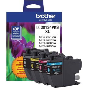 Brother Printer Genuine LC30134PKS 4-Pack High Yield Color Ink Cartridges, Page Yield Up to 400 Pages/Cartridge, Includes Black, Cyan, Magenta and Yellow, LC3013