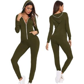 SWOMOG Womens Pajamas Jumpsuits Zip-up Hoodie Union Jumpsuit Romper Long Sleeve Sexy Onesie Bodysuits One Piece Sleepwear