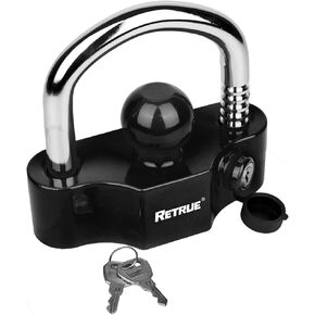 RETRUE Universal Coupler Lock Trailer Locks Ball Hitch Trailer Hitch Lock Adjustable Security Heavy-Duty Steel Fits 1-7/8 Inch, 2 Inch, 2-5/16 Inch Couplers Black