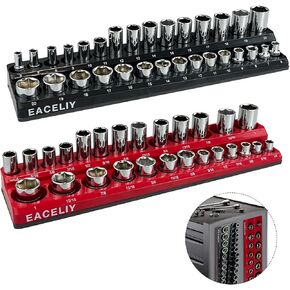 EACELIY 2Pcs 1/2" Magnetic Socket Organizer Set,SAE & Metric Socket Holder Kit, Socket Trays，holds 35 Deep and Shallow 1/2" Sockets(sockets not included)