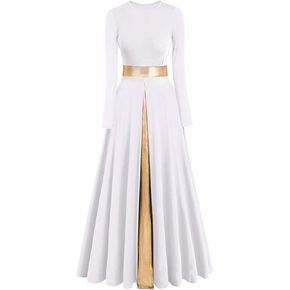 Women Worship Liturgical Dance Dress Full Length Church Robe Modern Lyrical Praise Dance Dress 13-White Medium in Kuwait