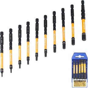 Hex Head Allen Wrench Drill Bit Set, 10 pcs 1/4" Metric Impact Driver Allen Bits, 4" Long S2 Steel Hex Bits Set, Allen Key Drill Bit Set with Magnetism, with Storage Box