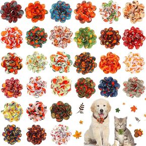 Sanwuta 30 Pcs Fall Dog Collar Flowers Bulk Thanksgiving Pet Flower Collar Bow Ties Holiday Dog Accessories Slides Attachment Decorations for Small Medium Large Dog Cat Puppy Bow Grooming Supplies