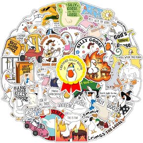(50 PCS) Silly Goose Stickers, Certified Silly Goose Sticker, Funny Stickers Goose Bumper Sticker, Adorable Meme Goose Sticker, Cute Propeller Hat Sticker Decal for Tumbler, Laptop, Phone, Car