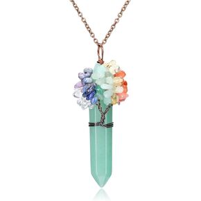 Jovivi واضح الكوارتز بلورات قلادة 7 شقرا متكسرة هبطت الأحجار الكريمة سلك ملفوفة سداسية المنشور شفاء كريستال وأشار قلادة قلادة الطبيعية الريكي الكوارتز مجوهرات هدايا للنساء الرجال in Kuwait