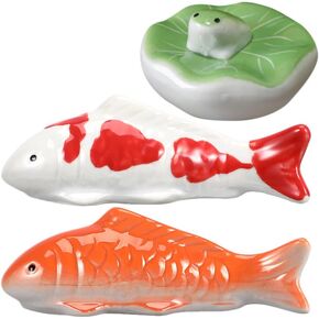 Toddmomy Ceramic Floating Fish, 3pcs Aquarium Floating Goldfish Frog Koi Fish Floatable Figurines Realistic Fish Tank Fish, Tea Pet Decor, Fairy Garden, Pond Ornaments