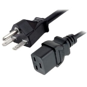 3-Conductor AC Power Cord 14 AWG NEMA 6-15P to IEC C19 SJTW Jacket 8.16 Feet Black