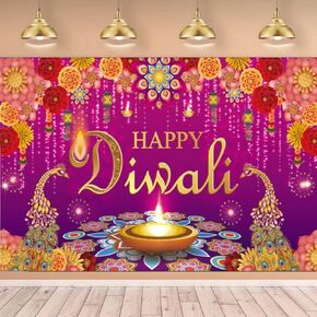 KYMY Happy Diwali Backdrop Decorations, India Festival Diwali Banner 70.9X43.3inch, Polyester Durable Festival of Lights Rangoli Photography Background for Indian Diwali Party Supplies Decor