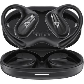 E7 Wireless Open Ear Headphone,Sports Wireless Headphones Bluetooth 5.4 Powerful Sound Microphone Adjustable Ear Hooks Fast Charging,Long-Lasting 47H with Magnetic Headphone Case (Black)