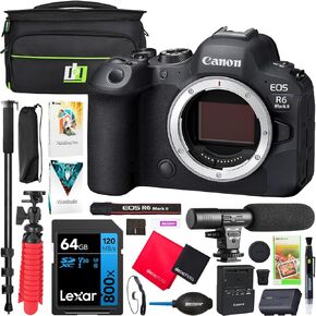 مجموعة كاميرا Canon EOS R6 Mark II كاملة الإطار وعدسة قابلة للتبديل بدون مرآة 5666C002 مع حقيبة تصوير ديكو جير + ميكروفون + مونوبود + مجموعة البرامج والملحقات in Kuwait