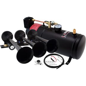 Vixen Horns Train Horn Kit for Trucks/Car/Semi. Complete Onboard System- 150psi Air Compressor, 1 Gallon Tank, 4 Trumpets. Super Loud dB. Fits Vehicles like Pickup/Jeep/RV/SUV 12v VXO8210/4124B