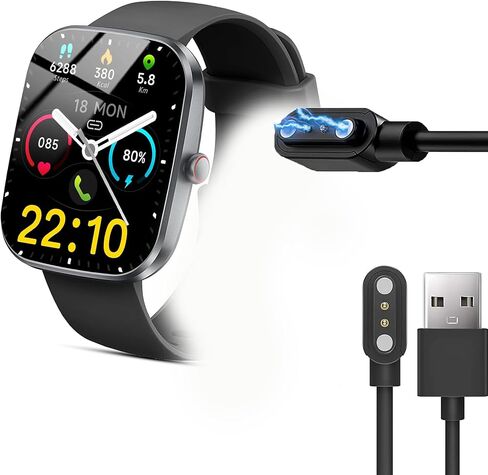 متوافق مع شاحن الساعة الذكية Kuizil، كابل شحن USB مغناطيسي بديل متوافق مع Kuizil T70 1.91 بوصة Smartwatch (2 Pack-Black+Black، متوافق مع Kuizil T70) in Saudi Arabia