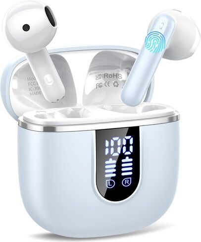 Wireless Earbuds, Headphones Wireless Bluetooth 5.4 Ear Buds, Wireless Earphones with 4 Mic, 40H Playtime Noise Canceling Headphones with LED Display, IP7 Waterproof Earphones for Android iOS, Azure in Kuwait