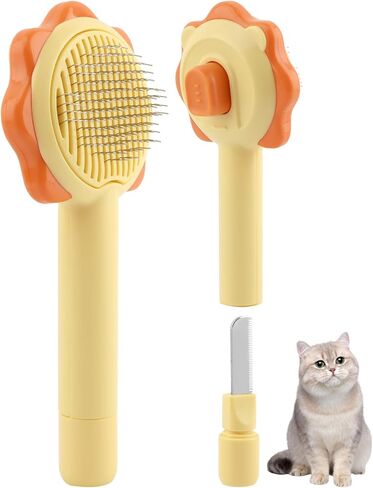 Self Cleaning Brush Cat and Dogs Brush, Pet Grooming Brush With Release Button Portable, For Removing Loose Fur And Preventing Knots And Tangles(yellow) in Saudi Arabia