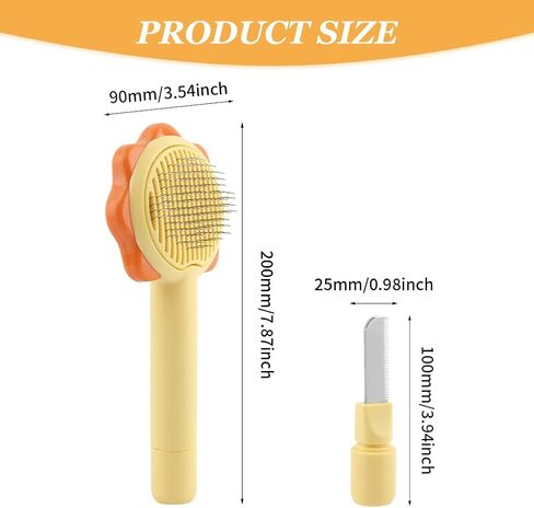 Self Cleaning Brush Cat and Dogs Brush, Pet Grooming Brush With Release Button Portable, For Removing Loose Fur And Preventing Knots And Tangles(yellow) in Saudi Arabia