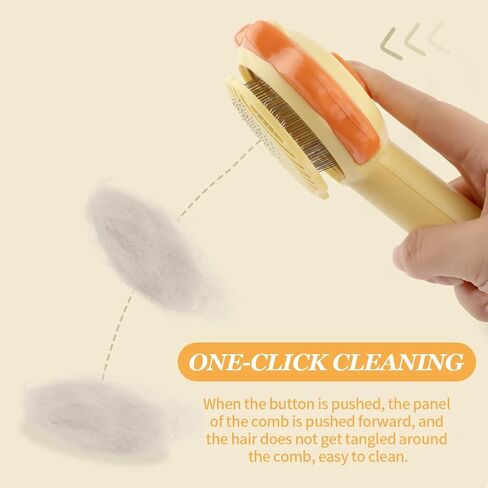 Self Cleaning Brush Cat and Dogs Brush, Pet Grooming Brush With Release Button Portable, For Removing Loose Fur And Preventing Knots And Tangles(yellow) in Saudi Arabia