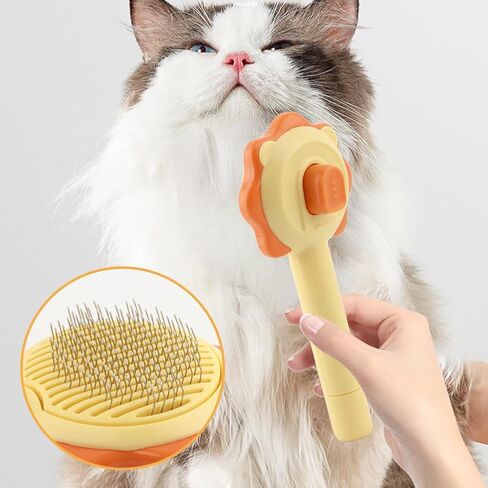 Self Cleaning Brush Cat and Dogs Brush, Pet Grooming Brush With Release Button Portable, For Removing Loose Fur And Preventing Knots And Tangles(yellow) in Saudi Arabia