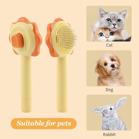 Self Cleaning Brush Cat and Dogs Brush, Pet Grooming Brush With Release Button Portable, For Removing Loose Fur And Preventing Knots And Tangles(yellow) in Saudi Arabia