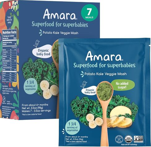 Amara Organic Baby Food - Stage 3 - Ancient Grain - Baby Cereal to Mix With Breastmilk, Water or Baby Formula - Shelf Stable Baby Food Pouches Made from Organic Fruit and Veggies - 10 Pouches, 3.9oz Per Serving in Saudi Arabia