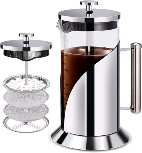 French Press Coffee Maker - 304 Grade Stainless Steel Coffee Maker - 4 Level Filtration System - Heat Resistant Borosilicate Glass - Coffee Press 34oz Bistro@Home in Saudi Arabia