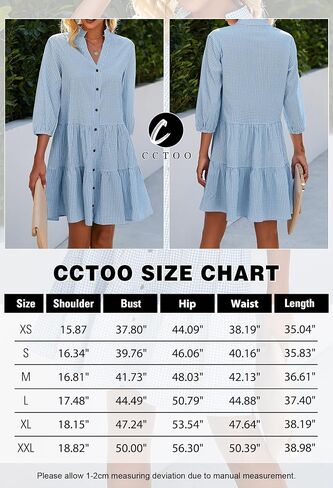 CCTOO Women's Summer Dresses Casual V Neck Button Down 3/4 Sleeve Floral Print Loose Flowy Shirt Dress in Kuwait
