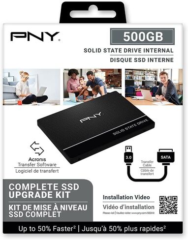 مجموعة ترقية كاملة لمحرك الأقراص الصلبة الداخلي PNY CS900 سعة 500 جيجابايت مقاس 2.5 بوصة SATA III - (SSD7CS900-500KIT-RB) in Kuwait