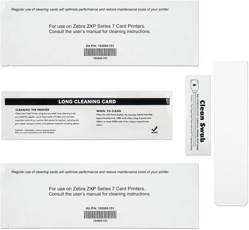 105999-701 12-Pack Cleaning Card 2 Piece Set for Zebra ZXP Series 7 ZXP7 ID Card Printer,12 Printer Path Cleaning Cards and 12 Feeder Cleaning Cards in Kuwait