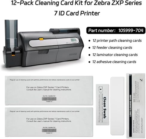 105999-701 12-Pack Cleaning Card 2 Piece Set for Zebra ZXP Series 7 ZXP7 ID Card Printer,12 Printer Path Cleaning Cards and 12 Feeder Cleaning Cards in Kuwait