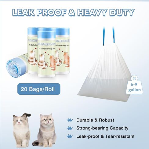 100 Count Self-Cleaning Cat Litter Box Liners 25.6" x 16.5" Compatible with Litter Robot Automatic Cat Litter Box, Drawstring Heavy Duty Cat Litter Bags, 7-9 Gallon Trash Bag (4 Roll) in Saudi Arabia