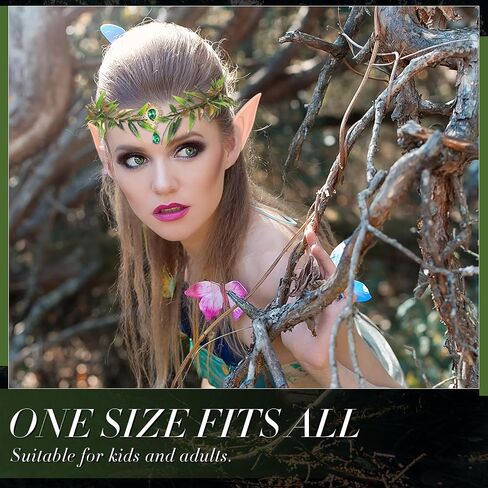 Yunlly 6 Pcs Elf Ears and Fairy Crown Set Latex Fairy Pixie Ears Fairy Leaf Rhinestone Flower Headband Elf Garland Headpiece in Saudi Arabia