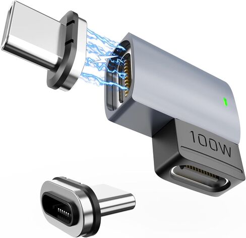 محول مغناطيسي USB C (قطعة واحدة + منفذين ذكر) محول مغناطيسي 11 سنًا بزاوية قائمة من النوع C، يدعم الشحن السريع PD 100 وات، سرعة نقل 480 ميجابت في الثانية، متوافق مع MacBook Pro/Air ومعظم أجهزة USB C in Kuwait