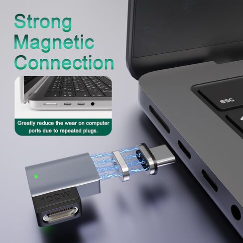محول مغناطيسي USB C (قطعة واحدة + منفذين ذكر) محول مغناطيسي 11 سنًا بزاوية قائمة من النوع C، يدعم الشحن السريع PD 100 وات، سرعة نقل 480 ميجابت في الثانية، متوافق مع MacBook Pro/Air ومعظم أجهزة USB C in Kuwait