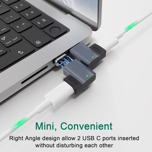 محول مغناطيسي USB C (قطعة واحدة + منفذين ذكر) محول مغناطيسي 11 سنًا بزاوية قائمة من النوع C، يدعم الشحن السريع PD 100 وات، سرعة نقل 480 ميجابت في الثانية، متوافق مع MacBook Pro/Air ومعظم أجهزة USB C in Kuwait