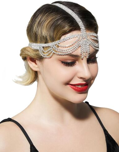 عصابة رأس SWEETV 1920، غطاء رأس Great Gatsby 20s Art Deco إكسسوارات الشعر عصابة رأس فضية in Kuwait