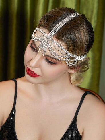 عصابة رأس SWEETV 1920، غطاء رأس Great Gatsby 20s Art Deco إكسسوارات الشعر عصابة رأس فضية in Kuwait