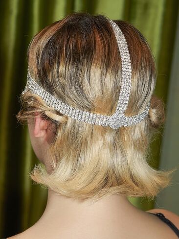 عصابة رأس SWEETV 1920، غطاء رأس Great Gatsby 20s Art Deco إكسسوارات الشعر عصابة رأس فضية in Kuwait
