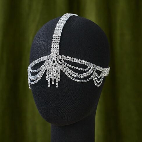 عصابة رأس SWEETV 1920، غطاء رأس Great Gatsby 20s Art Deco إكسسوارات الشعر عصابة رأس فضية in Kuwait