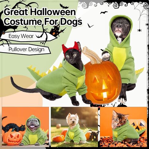QBLEEV Dinosaur Dog Clothes Pet Costume for Cosplay & Halloween, Dog Hoodie Warm Jacket with Cartoon Design Dog Costumes Halloween Cosplay Party Pet Coat for Small Medium Large Dogs & Cats (Green,XL) in Saudi Arabia