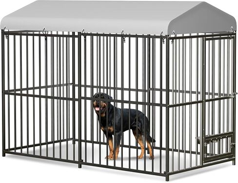 Large Outdoor Dog Kennel, Heavy Duty Dog Cage with Roof, Dog Kennel Galvanized Iron Dog House with Safety Locks,UV & Water Resistant Proof Cover, for Garden Backyard Black (8x4x6FT) in Kuwait