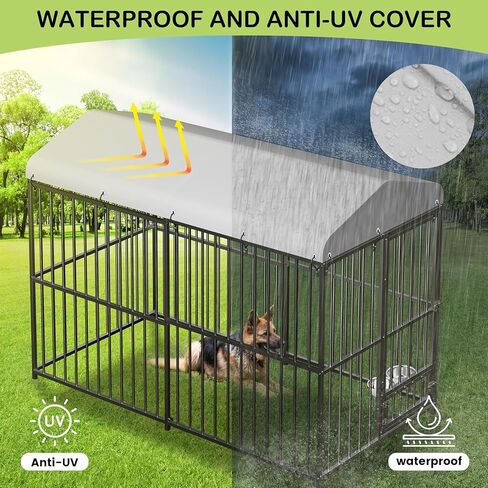 Large Outdoor Dog Kennel, Heavy Duty Dog Cage with Roof, Dog Kennel Galvanized Iron Dog House with Safety Locks,UV & Water Resistant Proof Cover, for Garden Backyard Black (8x4x6FT) in Kuwait