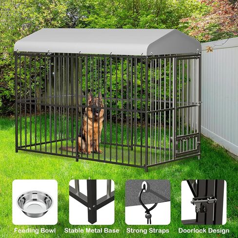 Large Outdoor Dog Kennel, Heavy Duty Dog Cage with Roof, Dog Kennel Galvanized Iron Dog House with Safety Locks,UV & Water Resistant Proof Cover, for Garden Backyard Black (8x4x6FT) in Kuwait