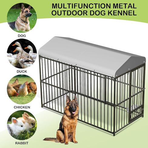 Large Outdoor Dog Kennel, Heavy Duty Dog Cage with Roof, Dog Kennel Galvanized Iron Dog House with Safety Locks,UV & Water Resistant Proof Cover, for Garden Backyard Black (8x4x6FT) in Kuwait